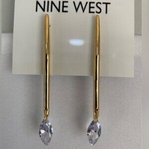 NINE WEST Mod/Contemporary Gold Clear Crystal Linear Drop Earrings**NEW!